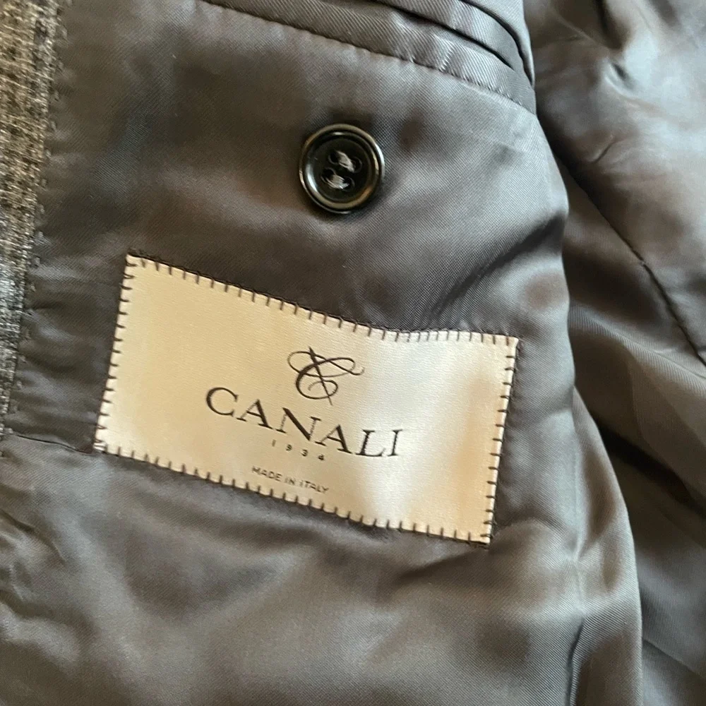 CANALI Made‎ in Italy Crosshatch Check Stretch Wool Jacket in Grays 40 R $1895